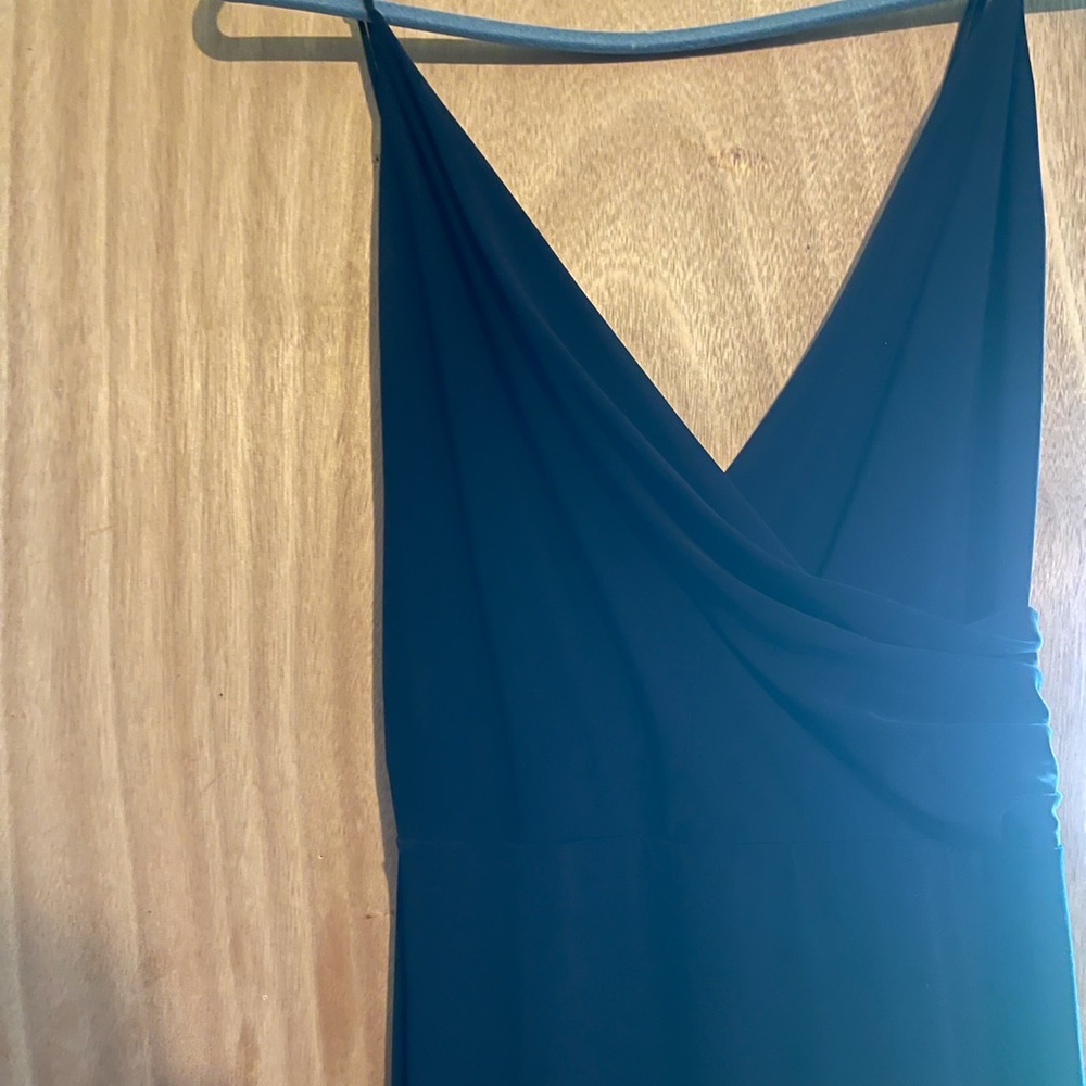 Long curvy navy blue Fashion Nova dress with leg slit